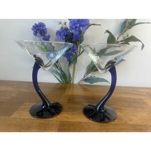 Vintage Libbey Bravura Martini Glasses Cobalt Blue Twisted Stem Cocktail Glasses